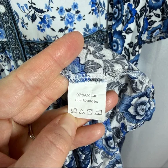 FP To Love | Maxi Dress Boho Blue Floral White Button Down Women’s Size Small - Picture 10 of 13